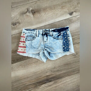NWOT BLUE ASPHALT cute red white and blue Stars and Stripes Jean cut off shorts